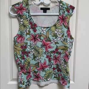 August Silk Knits sz L Y2K Floral Tropical Tank aqua pink white SILK blend